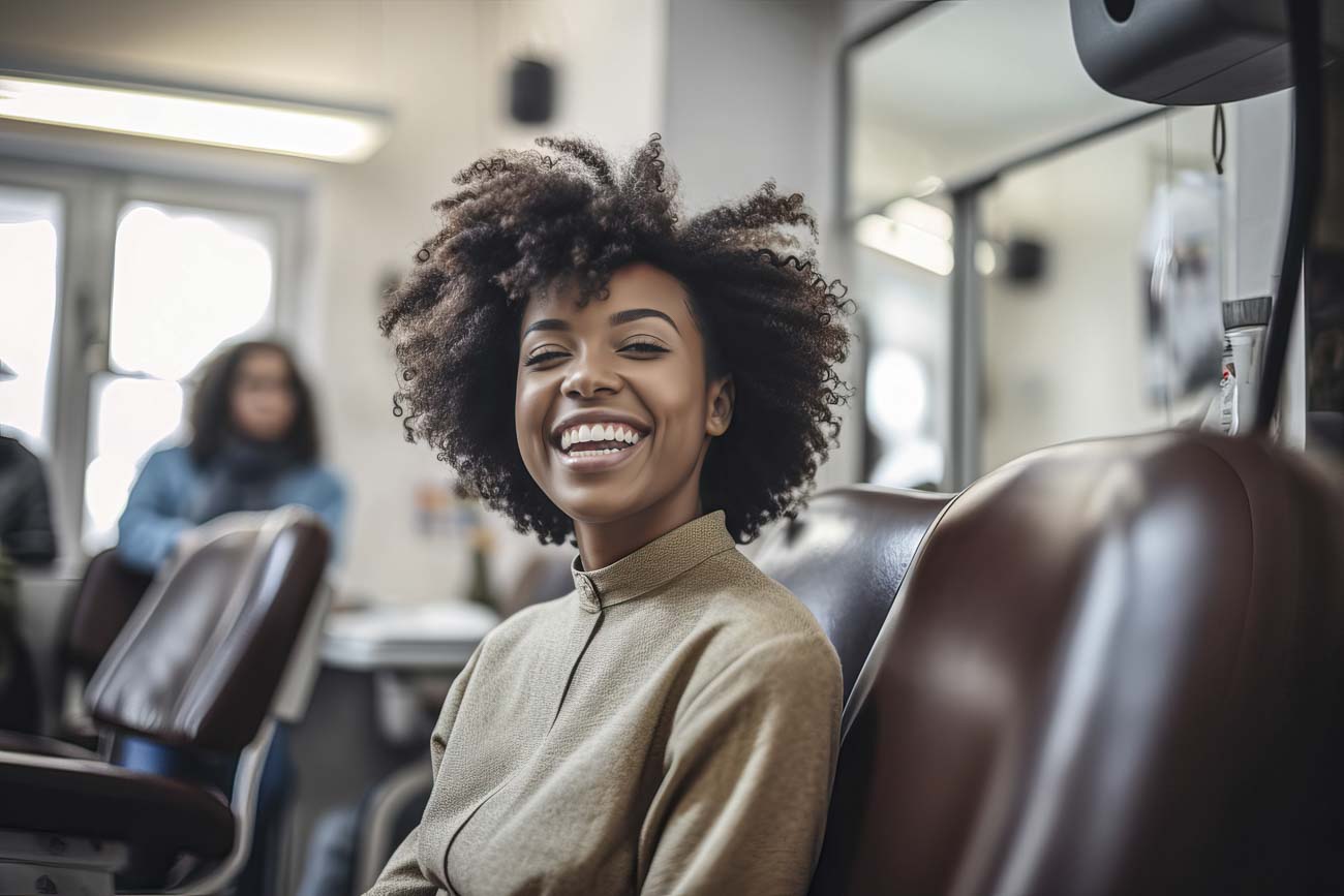 young woman smiling in dental chair