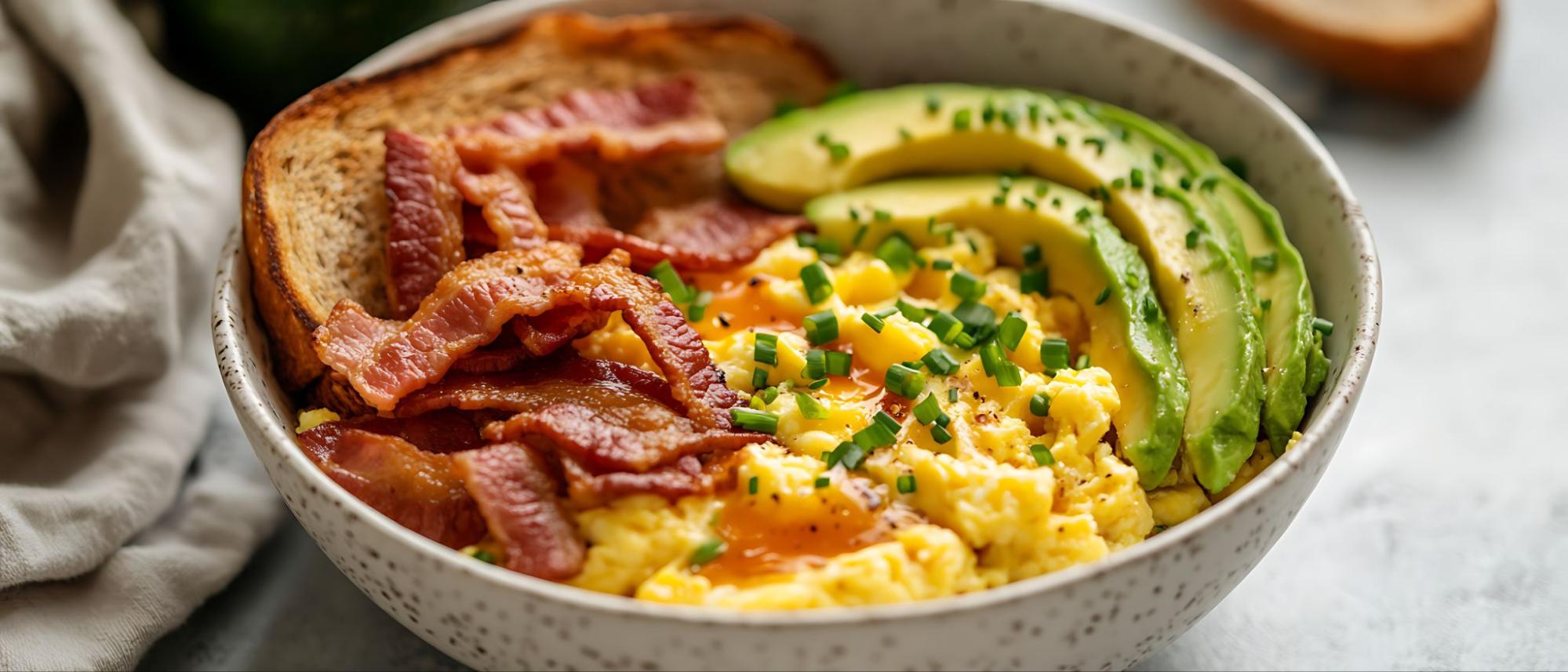 Bowl containing soft, braces-friendly foods including eggs and yogurt